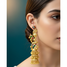 Traditional Kashmiri Handcrafted Multicolor Peacock-Motif Layered Jhumka Earrings with Floral Detailing and Golden Ghungroo Drops