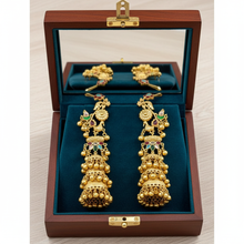 Traditional Kashmiri Handcrafted Multicolor Peacock-Motif Layered Jhumka Earrings with Floral Detailing and Golden Ghungroo Drops
