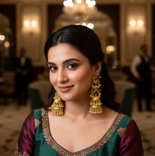 Traditional Kashmiri Handcrafted Multicolor Peacock-Motif Layered Jhumka Earrings with Floral Detailing and Golden Ghungroo Drops