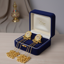 Handcrafted Kashmiri Long Chain Jhumka Earrings in Antique Gold Finish