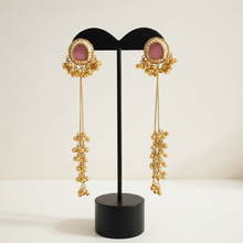 Pink Stone Kashmiri Long Tassel Earrings | Antique Gold Finish Traditional Ethnic Earrings for Women