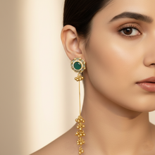 Antique Gold Green Meenakari Floral Long Tassel Earrings with Ghungroo Drops