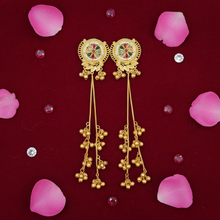 Royal Kashmiri Floral Enamel Long Chain Jhumka Earrings in Antique Gold Finish