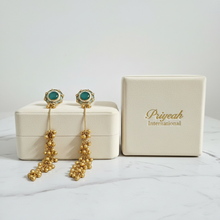 Antique Gold Green Meenakari Floral Long Tassel Earrings with Ghungroo Drops