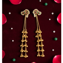 Traditional Kashmiri Long Tassel Earrings with Multicolor Enamel and Golden Beads