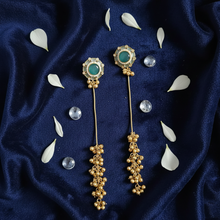 Antique Gold Green Meenakari Floral Long Tassel Earrings with Ghungroo Drops