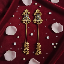 Royal Kashmiri Blue Meenakari Long Tassel Jhumka Earrings in Antique Gold Finish