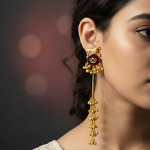 Royal Kashmiri Horse Motif Long Tassel Jhumka Earrings with Ruby Enamel