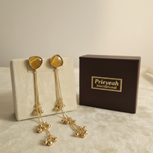 Kashmiri Honey Amber Stone Long Chain Ghungroo Earrings in Antique Gold Finish