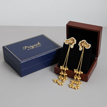 Antique Gold Multicolor Meenakari Long Tassel Earrings with Pearl Border and Ghungroo Drops