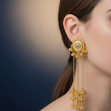 Handcrafted Kashmiri Long Chain Jhumka Earrings in Antique Gold Finish