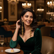 Handcrafted Kashmiri Jhumka Earrings with Ruby Enamel & Golden Bead Tassels