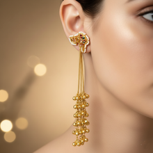 Antique Gold Multicolor Meenakari Long Tassel Earrings with Pearl Border and Ghungroo Drops