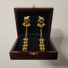 Royal Kashmiri Horse Motif Long Tassel Jhumka Earrings with Ruby Enamel