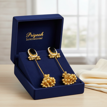 Kashmiri Black Stone Pearl Border Long Chain Jhumka Earrings in Antique Gold Finish