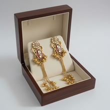 Antique Gold Floral Red Meenakari Long Tassel Earrings with Ghungroo Drops