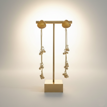 Kashmiri Honey Amber Stone Long Chain Ghungroo Earrings in Antique Gold Finish