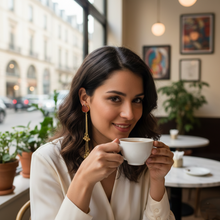 Ruby Red Triangle Stud Long Chain Drop Earrings with Gold Ghungroo Tassels