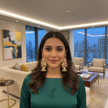 Royal Kashmiri Pink Stone Heavy Jhumka Earrings with Antique Gold Finish