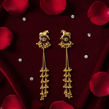 Royal Kashmiri Horse Motif Long Tassel Jhumka Earrings with Ruby Enamel