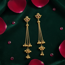 Antique Gold Floral Meenakari Long Tassel Earrings with Ghungroo Drops