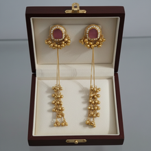 Pink Stone Kashmiri Long Tassel Earrings | Antique Gold Finish Traditional Ethnic Earrings for Women