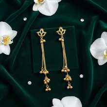 Antique Gold Floral Meenakari Long Tassel Earrings with Ghungroo Drops