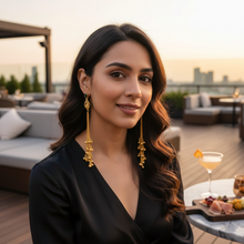 Antique Gold Peacock Motif Long Tassel Earrings with Green Stone Stud and Ghungroo Drops