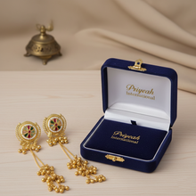 Royal Kashmiri Floral Enamel Long Chain Jhumka Earrings in Antique Gold Finish