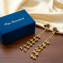 Traditional Kashmiri Long Tassel Earrings with Multicolor Enamel and Golden Beads