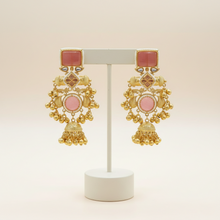 Royal Kashmiri Pink Stone Heavy Jhumka Earrings with Antique Gold Finish