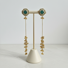 Antique Gold Green Meenakari Floral Long Tassel Earrings with Ghungroo Drops