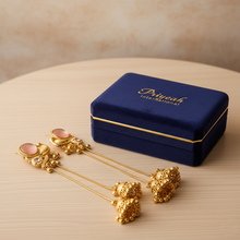 Kashmiri Rose Stone Peacock Long Chain Jhumka Earrings in Antique Gold Finish