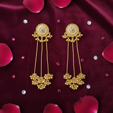 Handcrafted Kashmiri Long Chain Jhumka Earrings in Antique Gold Finish