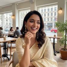 Kashmiri Ruby Floral Long Chain Jhumka Earrings with Pearl Bead Detailing in Antique Gold