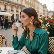 Kashmiri Rose Stone Peacock Long Chain Jhumka Earrings in Antique Gold Finish