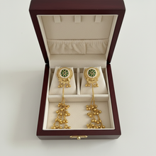 Antique Gold Green Meenakari Floral Stud Long Tassel Earrings with Ghungroo Drops