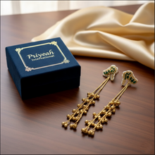 Handcrafted Kashmiri Long Tassel Earrings with Green Enamel and Golden Beads