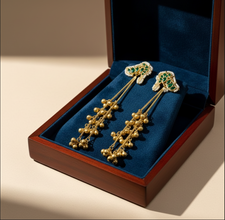 Handcrafted Kashmiri Long Tassel Earrings with Green Enamel and Golden Beads