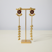 Royal Kashmiri Horse Motif Long Tassel Jhumka Earrings with Ruby Enamel