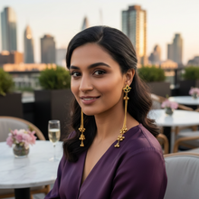 Antique Gold Floral Meenakari Long Tassel Earrings with Ghungroo Drops