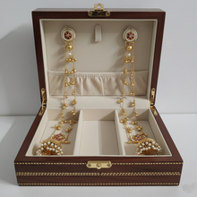 Kashmiri Ruby Floral Long Chain Jhumka Earrings with Pearl Bead Detailing in Antique Gold