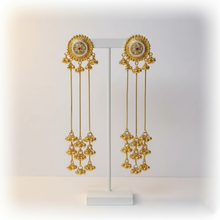 Handcrafted Kashmiri Long Chain Jhumka Earrings in Antique Gold Finish