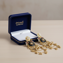 Black Stone Antique Gold Layered Jhumka Earrings with Meenakari & Chain Tassels