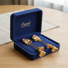 Kashmiri Rose Stone Peacock Long Chain Jhumka Earrings in Antique Gold Finish