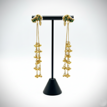 Handcrafted Kashmiri Long Tassel Earrings with Green Enamel and Golden Beads
