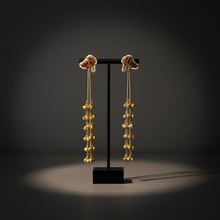 Handcrafted Kashmiri Jhumka Earrings with Ruby Enamel & Golden Bead Tassels