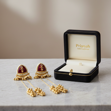 Maroon Meenakari Antique Gold Long Chain Jhumka Earrings with Ghungroo Tassels