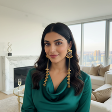 Royal Kashmiri Horse Motif Long Tassel Jhumka Earrings with Ruby Enamel