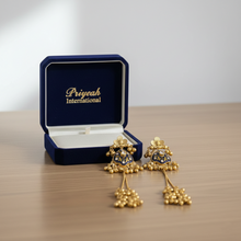 Royal Kashmiri Blue Meenakari Long Tassel Jhumka Earrings in Antique Gold Finish